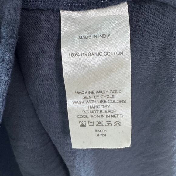 Quince Dress Womens XL Indigo Blue 100% Organic Cotton Gauze Tiered Maxi V-Neck - Picture 8 of 9